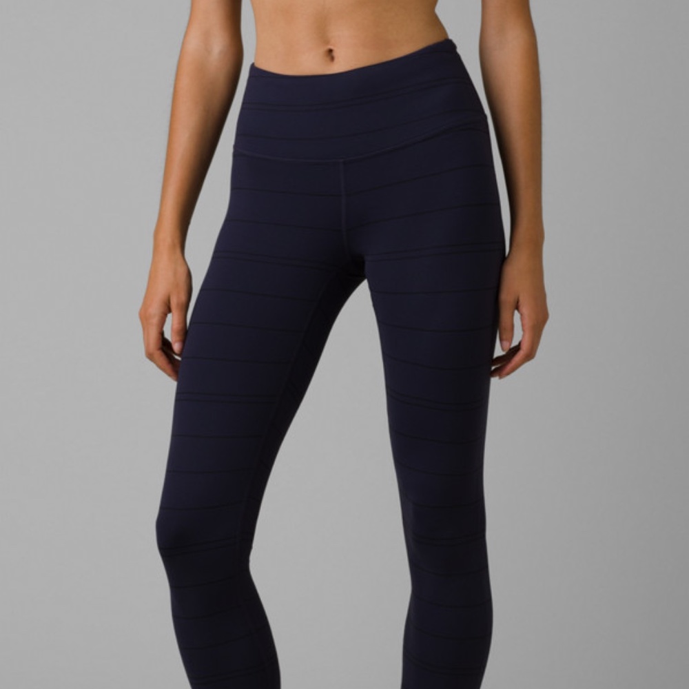 NWT PrAna Transform Legging Nautical Stripe Navy Blue, UPF 50+, Sz L